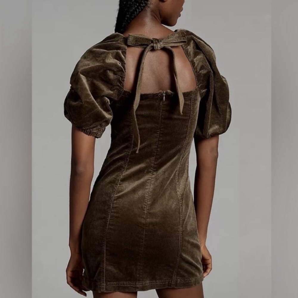 NWT PILCRO by ANTHROPOLOGIE Puff Sleeve Square Neck Corduroy Mini Dress - Picture 3 of 15